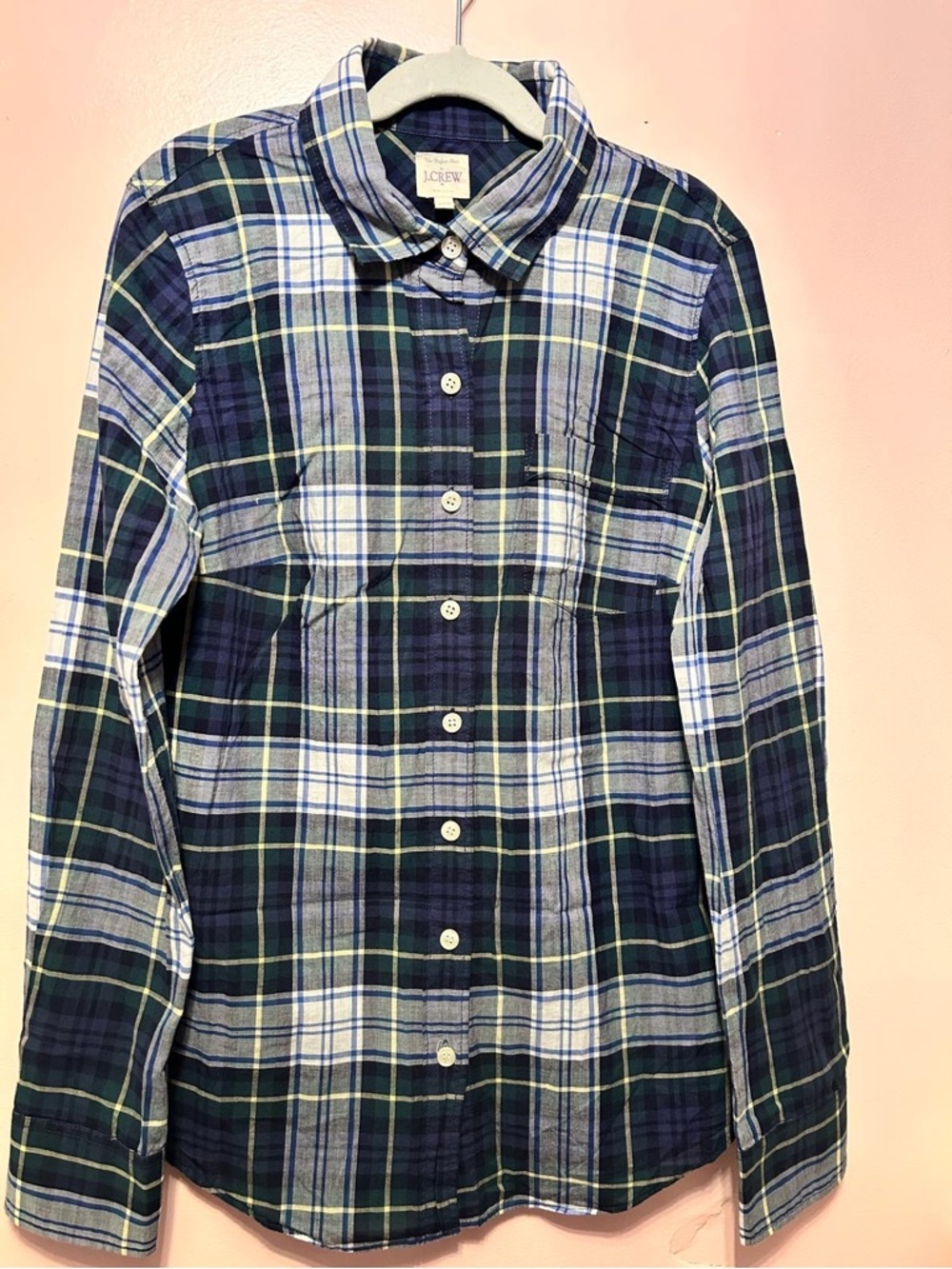 J. Crew Navy, Green & Yellow Plaid Button-Up Shirt